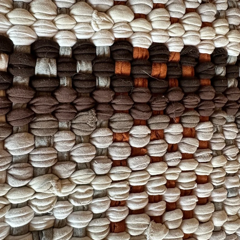 Handwoven Loomed Rag Rug Bathroom Kitchen Entry Giant Trivet Rust Loose Weave